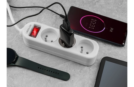 PRZEDŁUŻACZ listwa budowlany zasilająca 3m 3 gniazda Biały LEDLUX