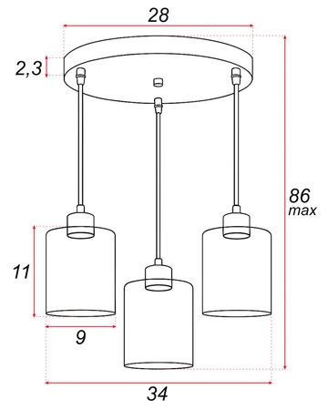 Lampa sufitowa wisząca Żyrandol PLAFON LED szklane klosze GLAMOUR LX1070 BLACK 3x E27 LEDLUX