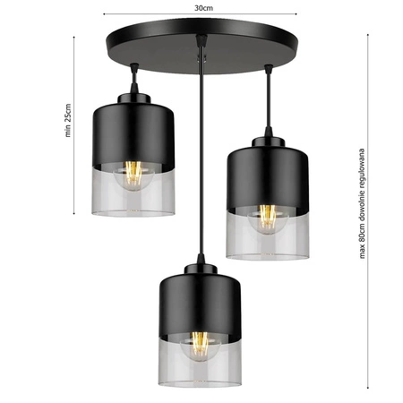 Lampa Wisząca LX- 1276 Czarna 3x E27 LEDLUX