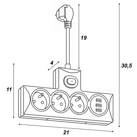ROZGAŁĘŹNIK DO GNIAZDKA LEDLUX 3×230V + 3×USB, lampka nocna 3 barwy, ON/OFF