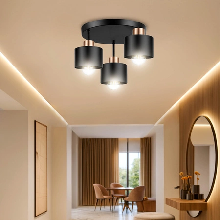 Lampa Sufitowa LX- 1020 Czarna + Miedź 3x E27 LEDLUX