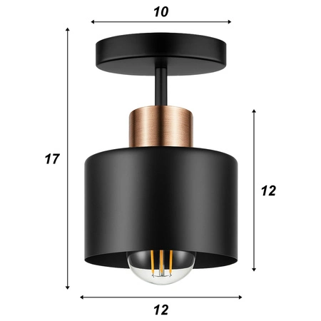 Lampa Sufitowa LX- 1038 Czarna + Miedź 1x E27 LEDLUX