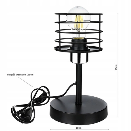 Lampka Nocna Biurkowa Stołowa LX- 1754 Czarna + Chrom 1x E27 LEDLUX