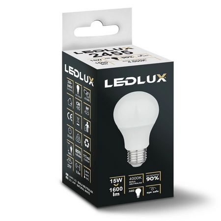 Żarówka LED E27 A60 15W = 120W 1600lm 4000K biała neutralna LEDLUX