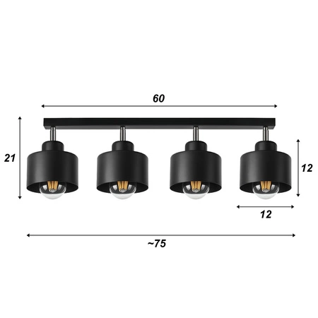 Lampa Sufitowa LX- 1195 Czarna 4x E27 LEDLUX
