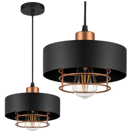 Lampa Wisząca LX- 1187 Czarna + Miedź 1x E27 LEDLUX