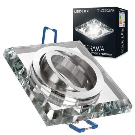 Zestaw 6x Oprawa Halogenowa Szklana LX-6002 Lustrzana Kwadratowa + Żarówki GU10 12W biała zimna LEDLUX