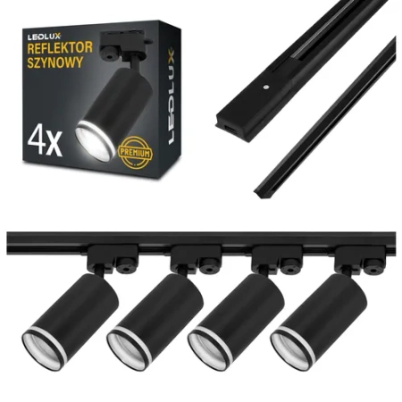 Zestaw Szyna Oświetleniowa Listwa 2m Czarna + 4x Reflektor Szynowy Spot Czarny + Pasek LEDLUX