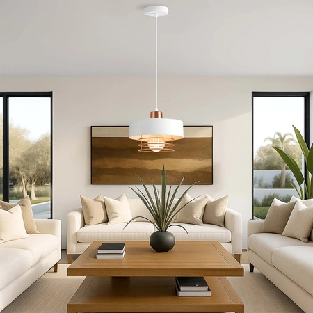 Lampa Wisząca LX- 1187 Biała + Miedź 1x E27 LEDLUX