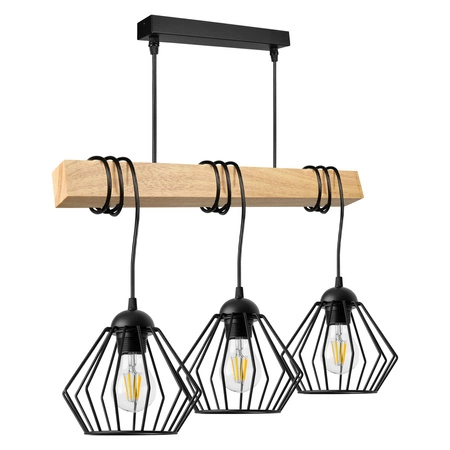Lampa Wiszaca LX- 1368 Czarna + Drewno 3x E27 LEDLUX