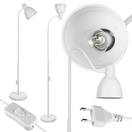 Lampa Podłogowa Biała Regulowana, Klosz E27 na Elastycznym Ramieniu LPD-002 E27 LEDLUX
