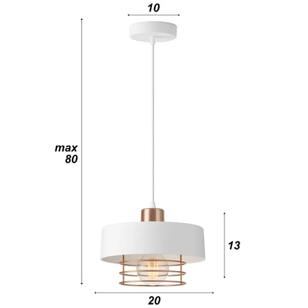 Lampa Wisząca LX- 1187 Biała + Miedź 1x E27 LEDLUX