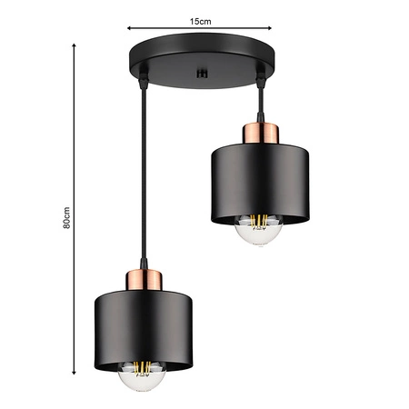 Lampa Wisząca LX- 1061 Czarna + Miedź 2x E27 LEDLUX