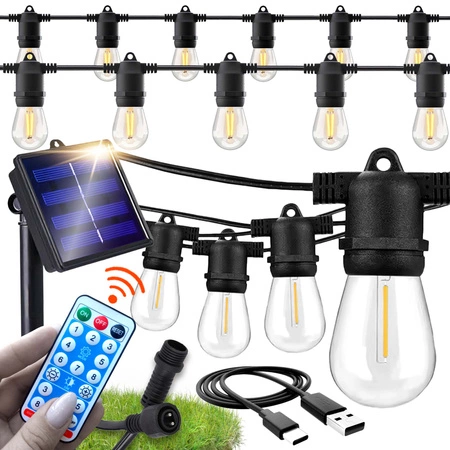 Girlanda Lampa Solarna lampki ogrodowe 30 LED E27 15m biała ciepła LSOL-041 LEDLUX