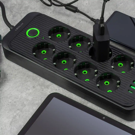 PRZEDŁUŻACZ listwa 2m 8 gniazd + 5x USB LEDLUX