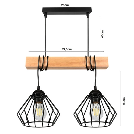 Lampa Wiszaca LX- 1395 Czarna + Drewno 3x E27 LEDLUX