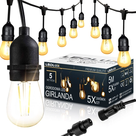Girlanda świetlna LED Ogrodowa 5m 5x E27 LEDLUX