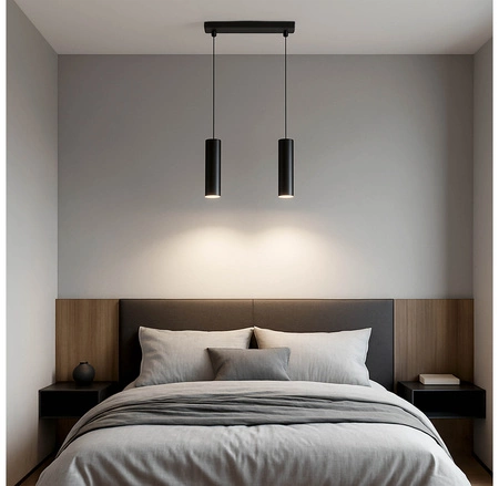 Lampa Sufitowa Wisząca Żyrandol Plafon Tuba Tuby metalowa Czarna LED LX-1393 Czarna 2x GU10 LEDLUX