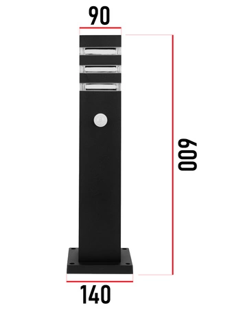 Lampa Ogrodowa Stojąca Słupek E27 LX-910 BLACK 60cm PIR LEDLUX