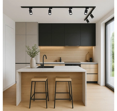 Zestaw Szyna Oświetleniowa Listwa 1m+ 2m Czarna + 8x Reflektor Szynowy Spot Czarny + Łącznik Czarny Typ L LEDLUX