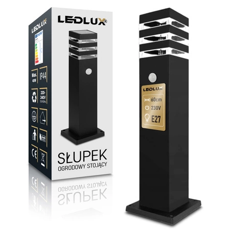 Lampa Ogrodowa Stojąca Słupek E27 LX-910 BLACK 60cm PIR LEDLUX