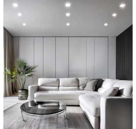 Zestaw 6x Oprawa Halogenowa Szklana LX-6002 Lustrzana Kwadratowa + Żarówki GU10 12W biała neutralna LEDLUX