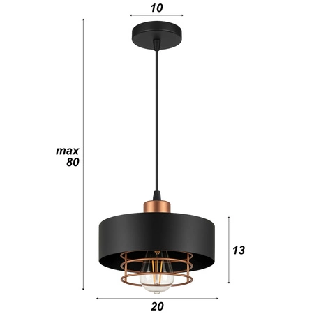 Lampa Wisząca LX- 1187 Czarna + Miedź 1x E27 LEDLUX