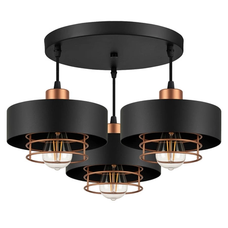 Lampa Wisząca LX- 1185 Czarna + Miedź 3x E27 LEDLUX