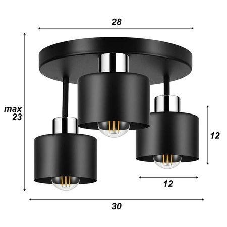 Lampa Sufitowa LX- 1020 Czarna + Chrom 3x E27 LEDLUX