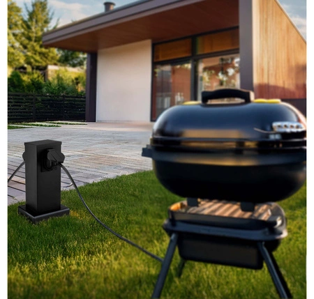 Słupek Elektryczny Ogrodowy Stojący E27 LX- 810 Czarny 22cm 2x GNIAZDO LEDLUX