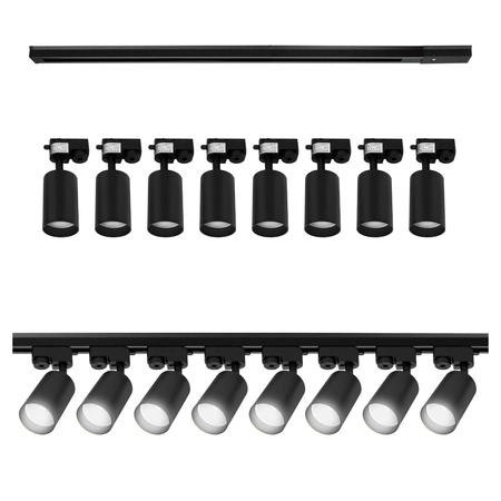Zestaw Szyna Oświetleniowa Listwa 2m Czarna + 8x Reflektor Szynowy Spot Czarny LEDLUX