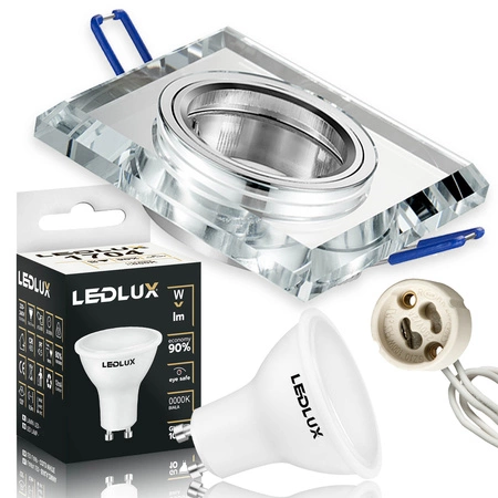Zestaw Oprawa Halogenowa Szklana LX-7005 Lustrzana Kwadratowa + Żarówka LED GU10 6,5W biała zimna LEDLUX