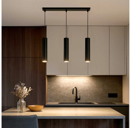 Lampa Sufitowa Wisząca Żyrandol Plafon Tuba Tuby metalowa Czarna LED LX-1353 Czarna 3x GU10 LEDLUX