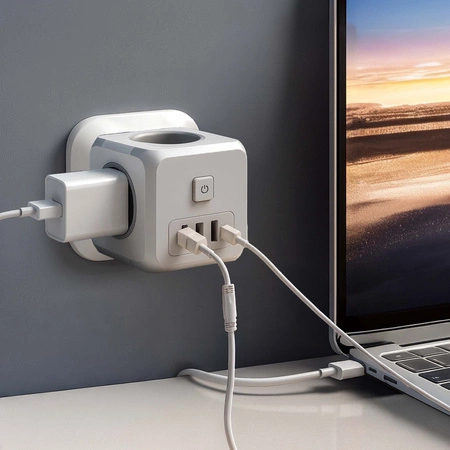 Przedłużacz Rozgałęźnik Kostka Trójnik Do Gniazdka Włącznik Ładowarka USB LEDLUX