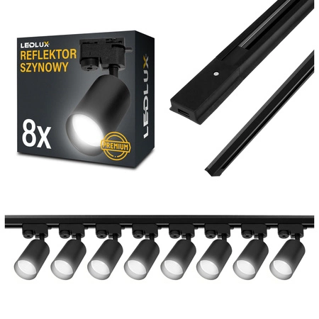 Zestaw Szyna Oświetleniowa Listwa 2m Czarna + 8x Reflektor Szynowy Spot Czarny LEDLUX
