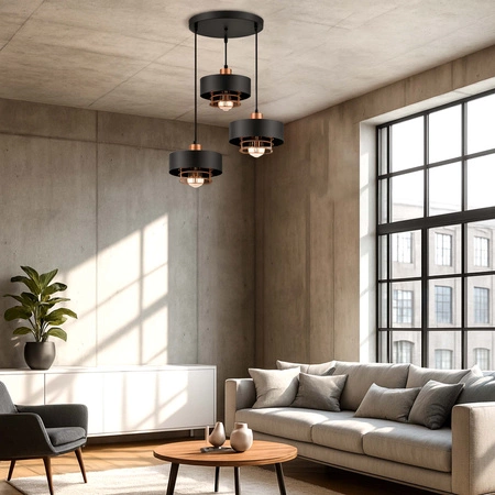 Lampa Wisząca LX- 1185 Czarna + Miedź 3x E27 LEDLUX