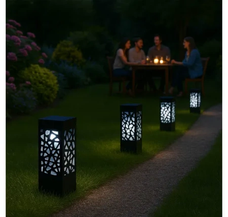 Lampa Solarna Ogrodowa LED Wbijana Do Ogrodu Zewnętrzna Barwa Zimna Wzorek Latarenka Dekoracyjna LSOL-053 LEDLUX