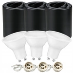 Zestaw 3x Oprawa Sufitowa Natynkowa LX- 65 Czarna + 3x Żarówka GU10 6,5W biała neutralna LEDLUX