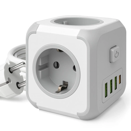 Przedłużacz USB KOSTKA 3-gniazda 3m Rozgałęźnik wyłącznik + 4xUSB szary
