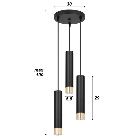 Lampa Wisząca LX-1414 Czarna + Złoto 3x GU10 LEDLUX