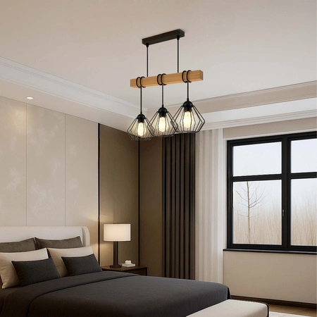 Lampa Wiszaca LX- 1368 Czarna + Drewno 3x E27 LEDLUX