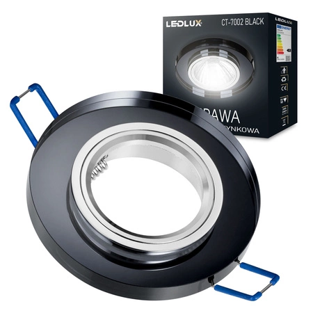 Zestaw 6x Oprawa Halogenowa Szklana LX- 7002 Czarna Okrągła + Żarówka GU10 4,5W biała neutralna LEDLUX