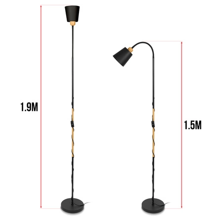Lampa Podłogowa Czarna Regulowana, Klosz E27 na Elastycznym Ramieniu LPD-004 E27 LEDLUX