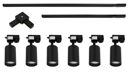 Zestaw Szyna Oświetleniowa Listwa 1m+ 2m Czarna + 6x Reflektor Szynowy Spot Czarny + Łącznik Czarny Typ L LEDLUX