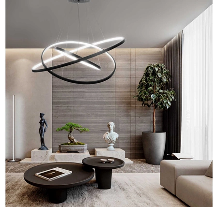 Lampa Sufitowa Wisząca LED Trzy Okręgi LX- 932 90W Czarna biała neutralna LEDLUX