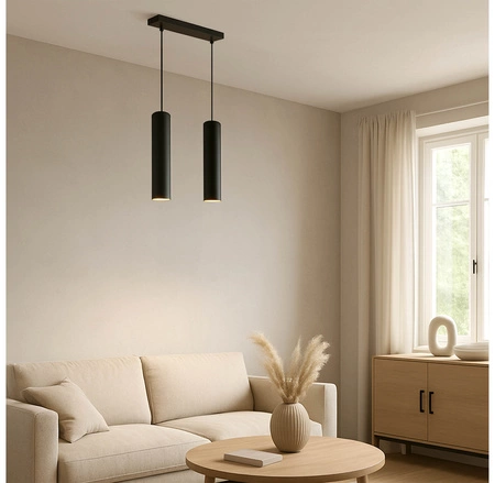 Lampa Sufitowa Wisząca Żyrandol Plafon Tuba Tuby metalowa Czarna LED LX-1351 Czarna 2x GU10 LEDLUX