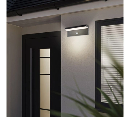 Lampa elewacyjna LED zewnętrzna kinkiet ogrodowy 10W biała neutralna PIR LEL-0002 PIR CZARNA LEDLUX