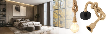 Lampa WISZĄCA sufitowa Oprawa żarówki Lina konopna BOHO 90cm SZNUR jutowy LX1435