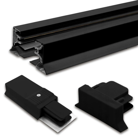 Zestaw Szyna Oświetleniowa Listwa 2m Czarna + 3x Reflektor Szynowy Spot Czarny LEDLUX