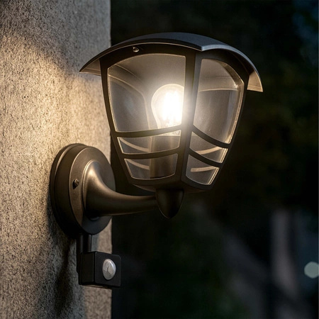 Lampa elewacyjna LED zewnętrzna kinkiet ogrodowy Premium LEL-0008 PIR CZARNA LEDLUX